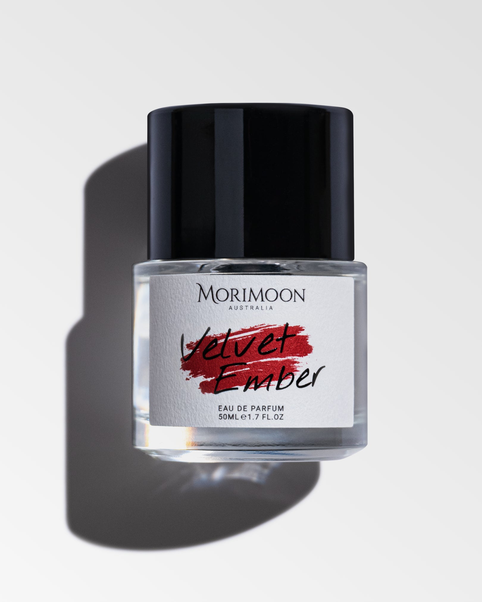 Velvet Ember 50ml perfume bottle by Morimoon with bold crimson-inspired design