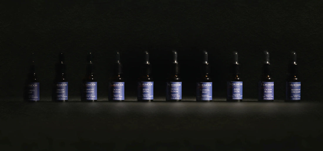Morimoon fragrance oils collection with premium bottles and natural scents