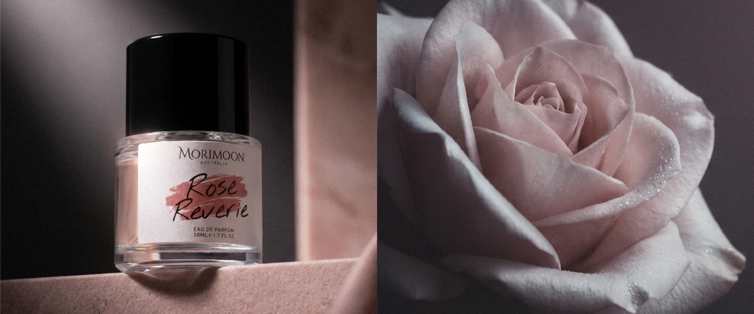 Rose Reverie 50ml Eau de Parfum by Morimoon with rose perfume notes including rose, honey and wine accord